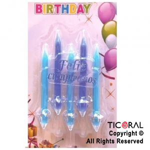 VELA AZULES FELIZ CUMPLEAOS CON GIBRE 8 CM x 5 UNIDADES